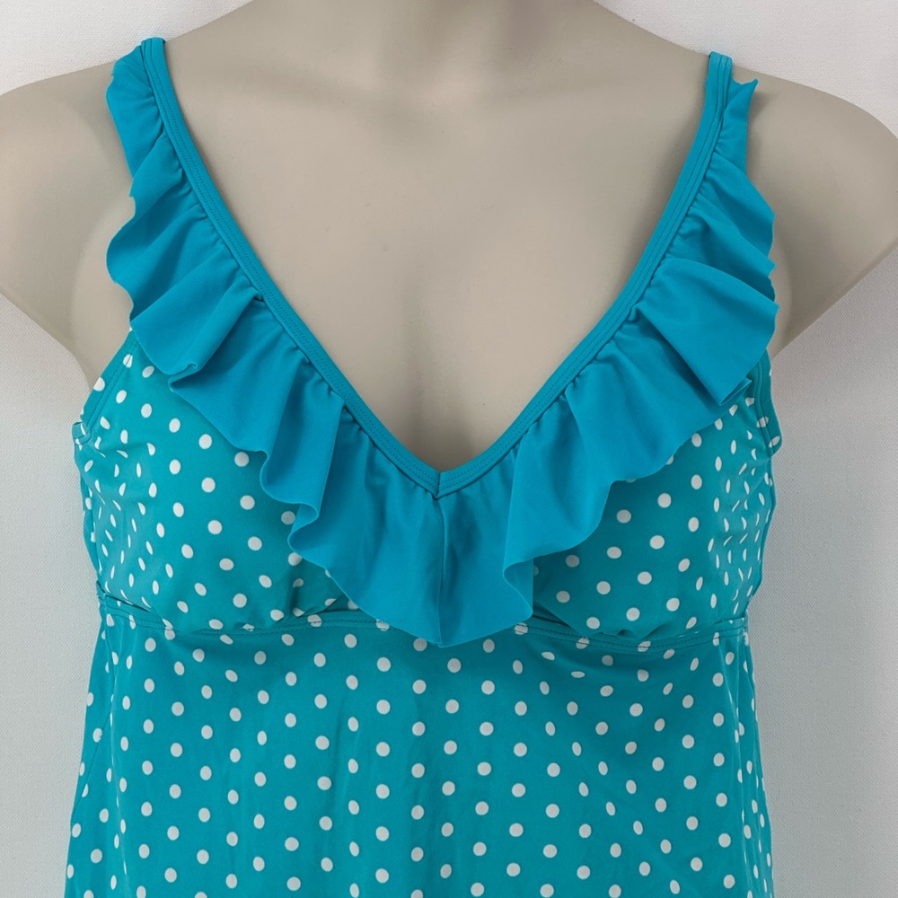 Kim Rogers Blue Polka Dot Swimsuit Tankini Top XL